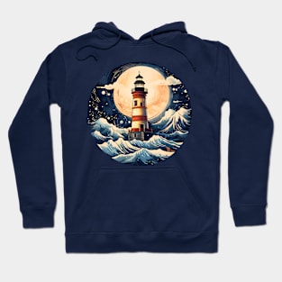 Lighthouse Ocean Waves Full Moon Hoodie